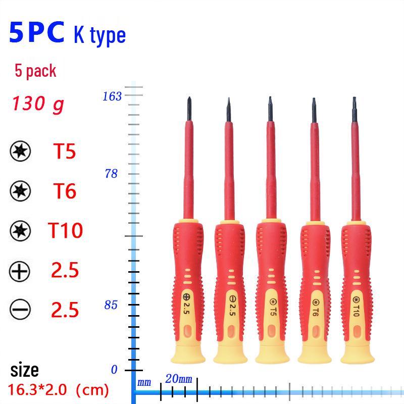 5-Piece Insulated Electrician's Screwdriver Set - Magnetic, Torx, Phillips, and Slotted