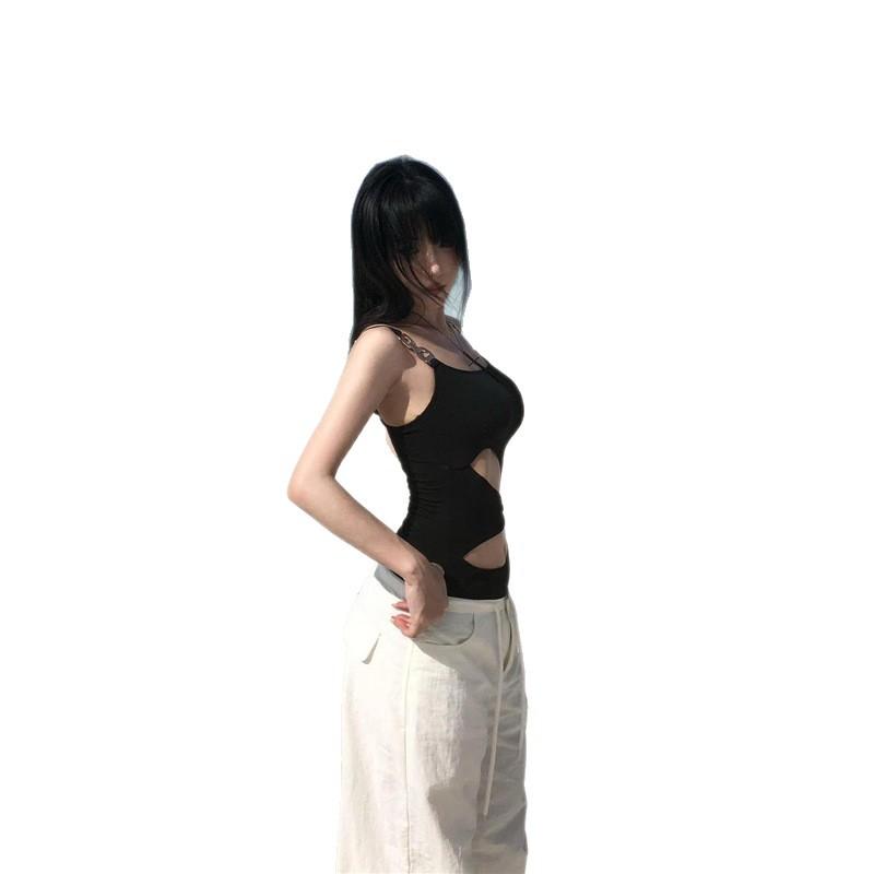Black one-piece hollowed-out sexy hottie swimsuit female ins slim and thin breasts gather to soak in hot spring summer