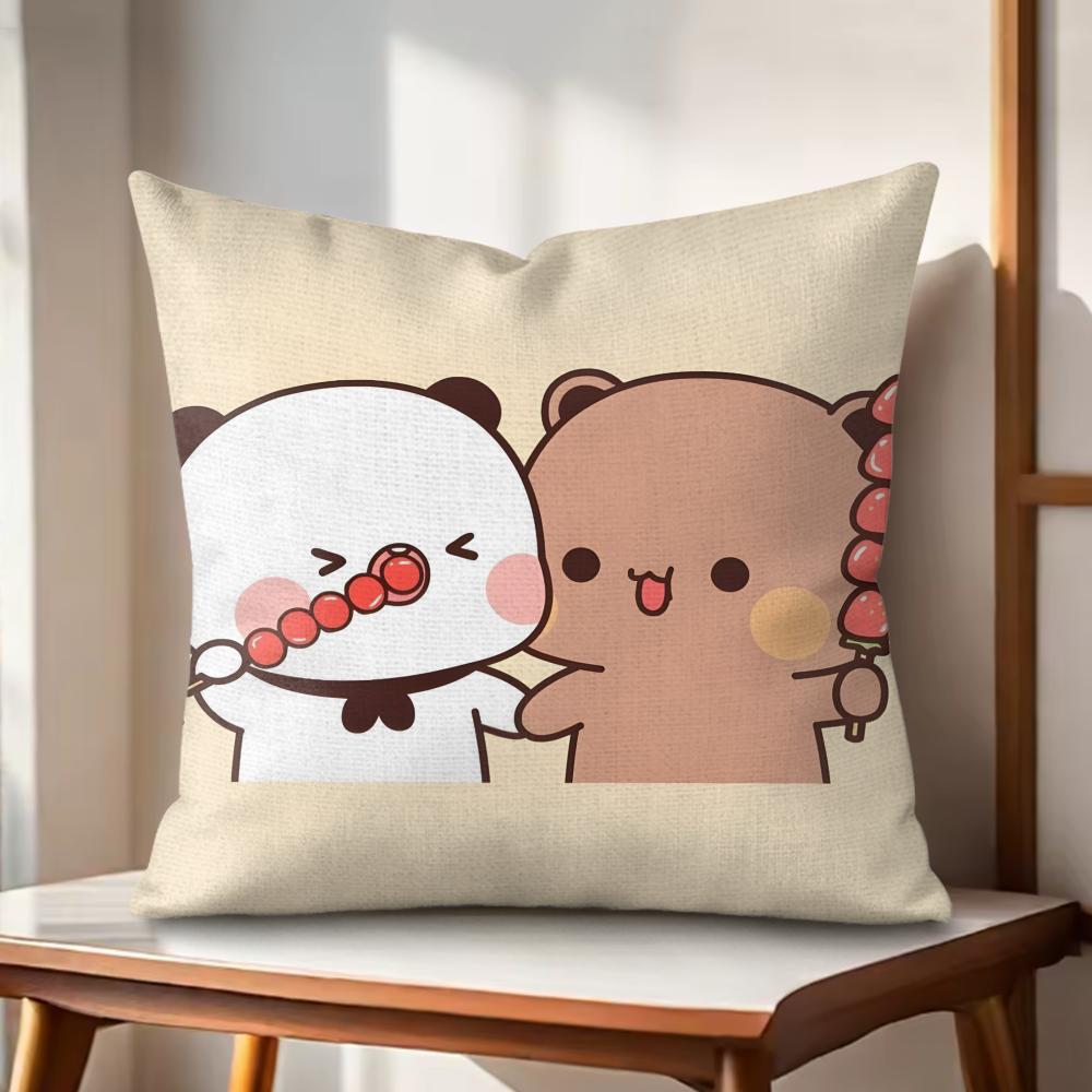 Cute BBubu And Dudu Cushion Cover Natural Linen Organic Fabric DoubleSided Printing Couch Pillow Covers Home Decor