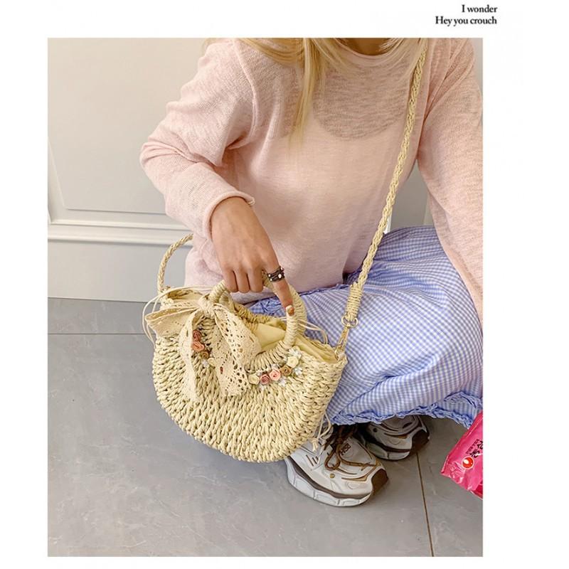 Small Fresh Flower Woven Bag 2025 New Style Seaside Vacation Beach Shoulder Portable Straw Vegetable Basket