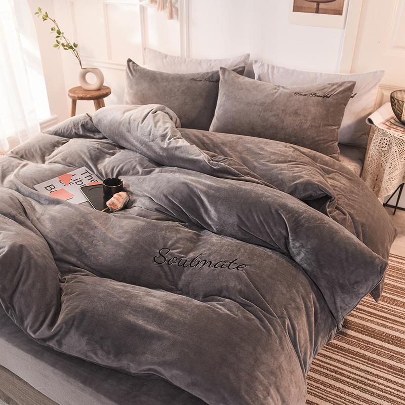WOSTAR Winter warm milk velvet duvet cover 220x240 bedding set couple luxury double bed quilt cover twin full queen king size