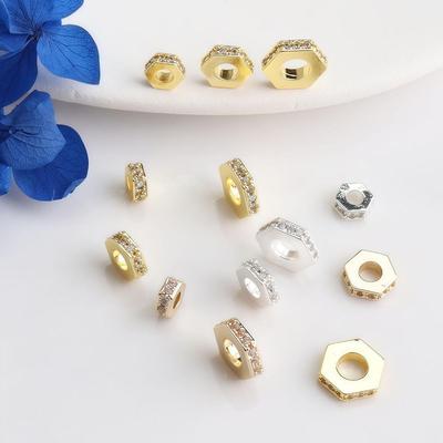 14K Gold-Filled Hexagon Zircon Spacer Beads for DIY Jewelry