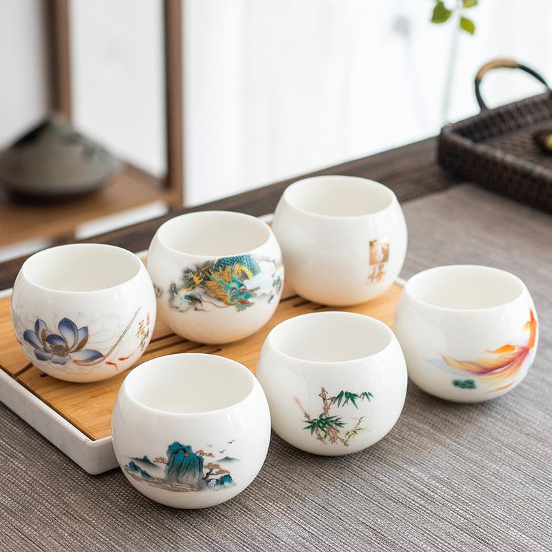 Dehua suet jade white porcelain master cup tea cup household tea cup single cup large ceramic souvenir Arhat cup