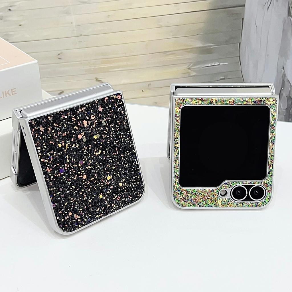 For Samsung Galaxy Z Flip7 FE 5G/Z Flip6 5G Case Rubberized Silver Edge Phantom Glitter Hard PC Phone Cover