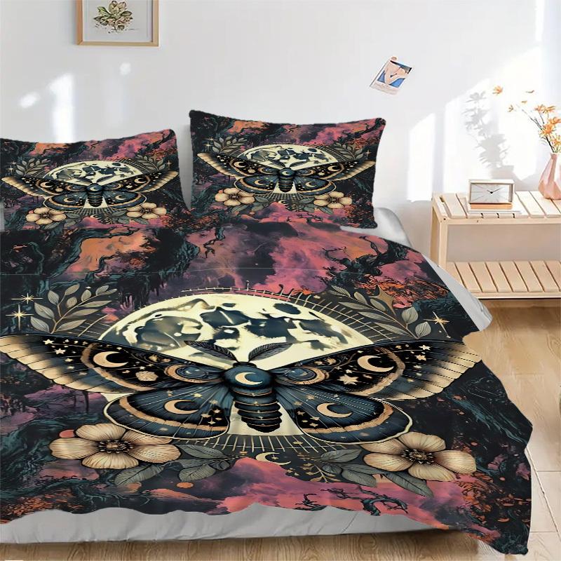 

3pcs Celestial Moth Print Duvet Cover Set - Machine Washable, Includes 1 Cover and 2 Pillowcases, No Core Included yy251013079 135x200cm