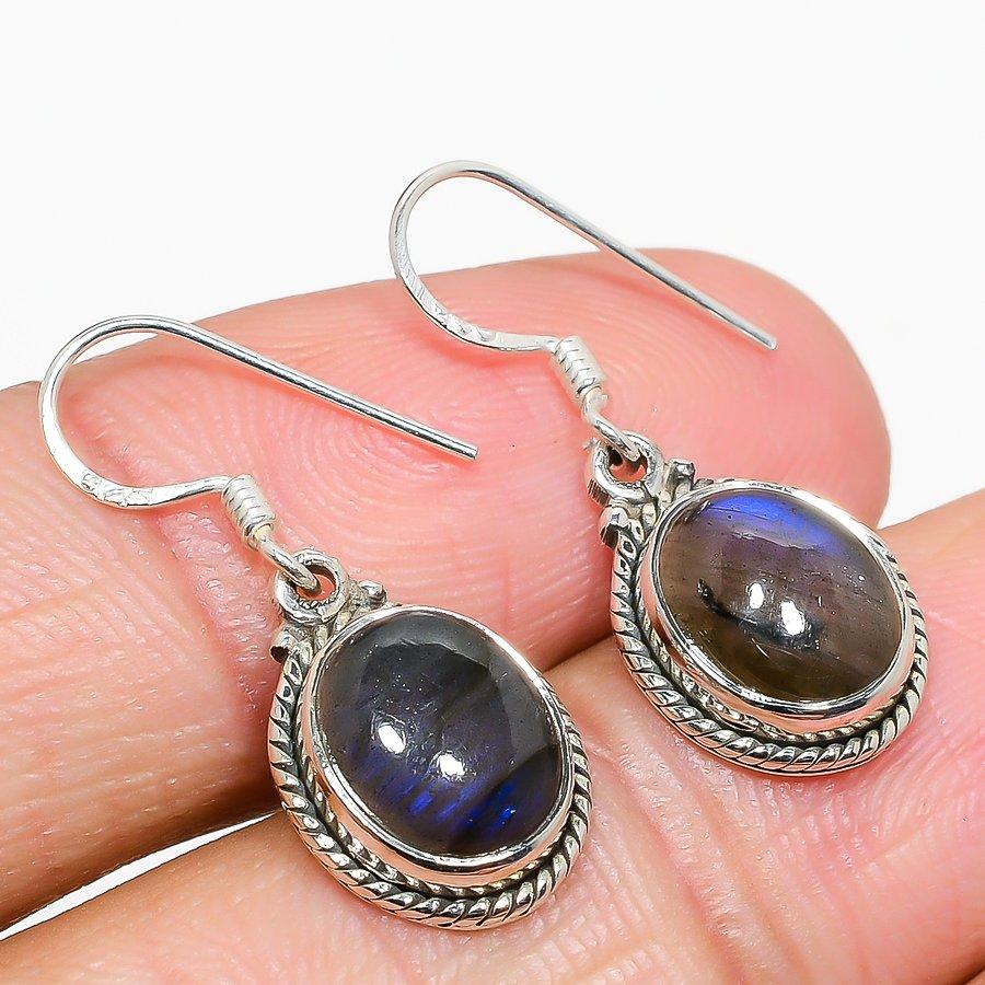 Natural Labradorite Gemstone 925 Solid Sterling Silver Gift Earring 1.25" M4a74