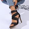 Fashion Women Fish Mouth Shoes High Heels Sandals Sequins  Style Slippers New Trend Foreign Sandals Lace Up Plus Size Roman Shoes Women