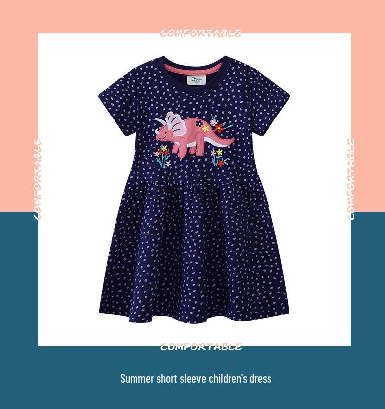2026 Girls' Summer Cartoon Embroidery Dress: Stylish Academy Style for Kids