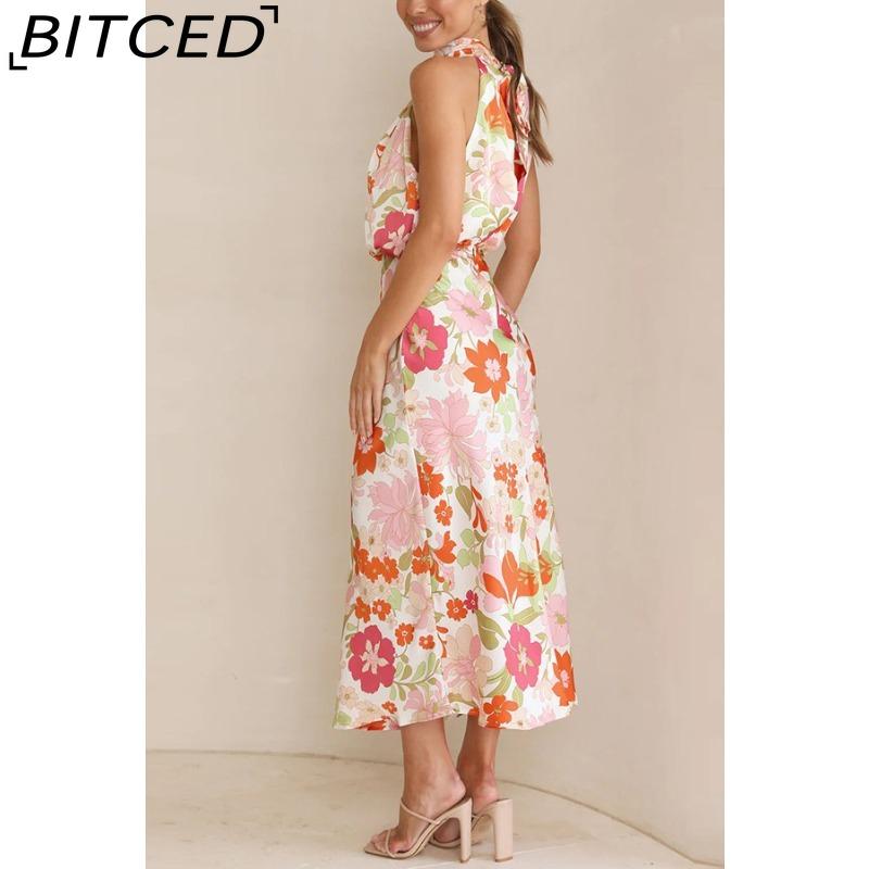 BITCED Sleek and Sophisticated Women's Sleeveless Strappy Printed Satin Dress