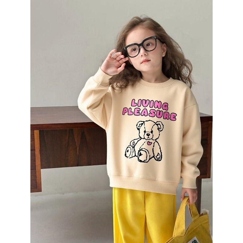 Brand Export Original Children's Clothing, Children's Fleece-Lined Cartoon Bear Sweatshirt, New Autumn and Winter Style for Older Girls