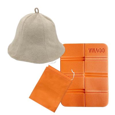 Vivrella Sauna Hat with Towel Fabric for Men and Women, Soft, Double-Layered, Washable, Hair Damage Prevention, Includes Sauna Mat (Beige/Orange Mat)