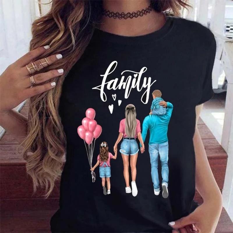 Maycaur Women Cartoon Mom Mother Boy Girl Print Mother Lady T-shirts Casual Top T Shirt Ladies Womens Graphic Female Tee T-Shirt