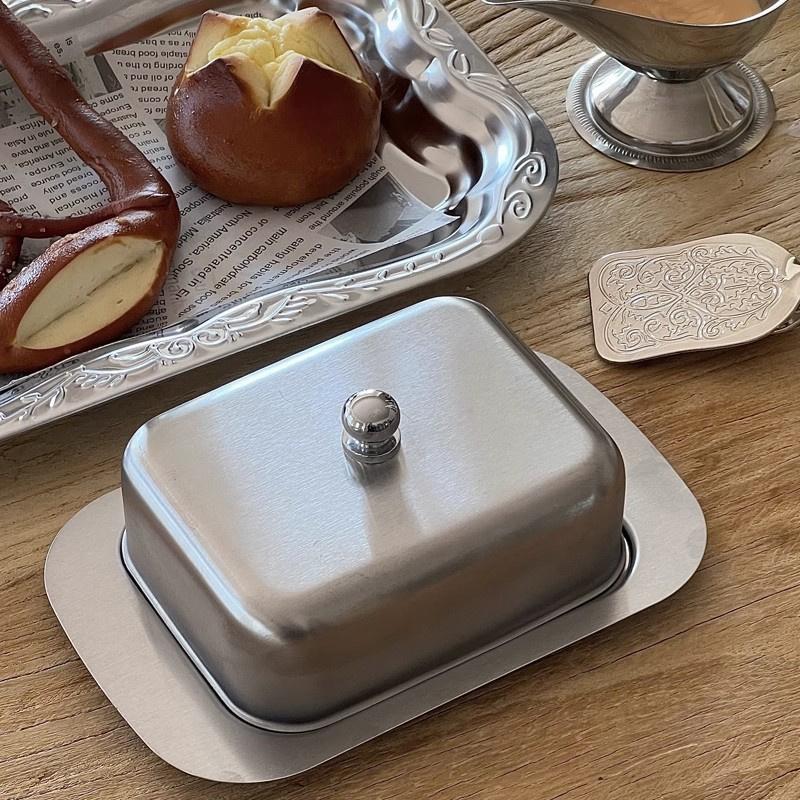 Butterdose Edelstahl Butterdose mit Deckel Solider Käse Butterbehälter Butter Käse Aufbewahrungsbox Küchengeschirr