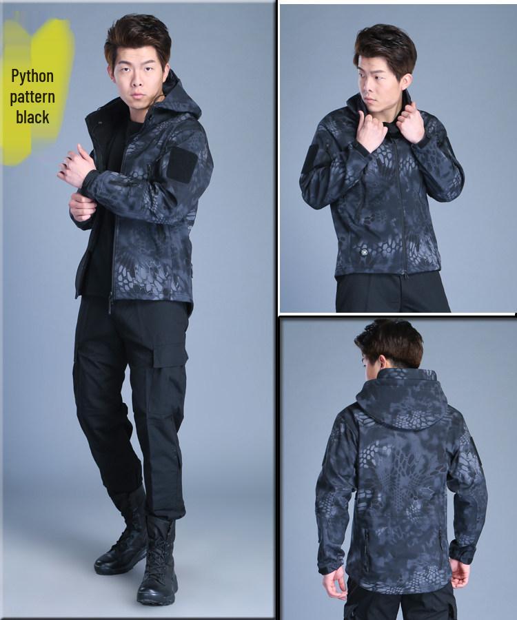 Men's Tactical Leopard Softshell Windbreaker: Waterproof and Windproof Outdoor Training Suit