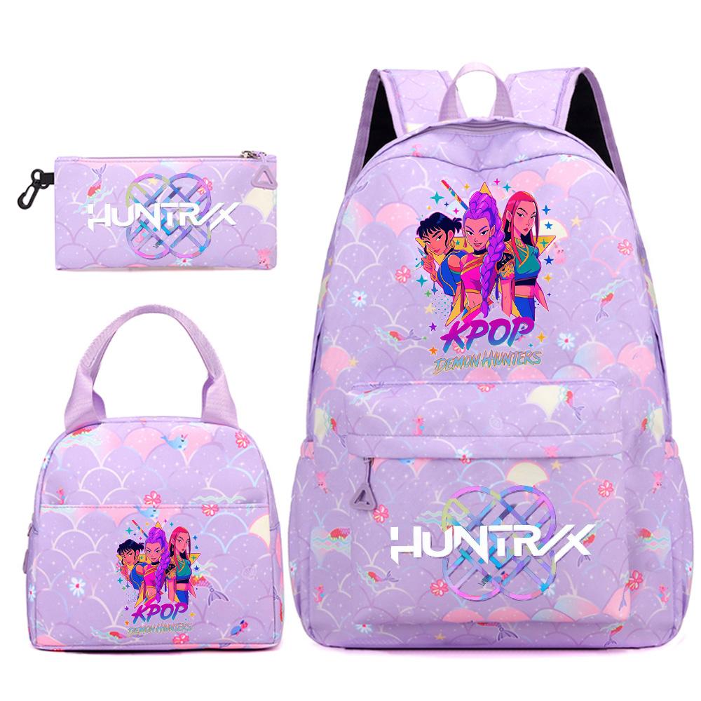 3Pcs/set Cartoon Kpop Printed Backpack Handbag Pencil Case for Teenger Student Girl Boy Schoolbag Bookbag Large Capacity Travel Bag Kid Gift