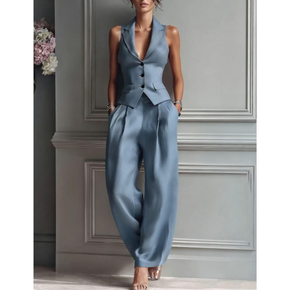 Summer Fashion Women's Two-piece Sexy V-neck Button Vest Fashion Casual Set