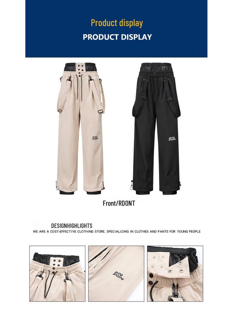 Wodoodporne Wiatroszczelne Spodnie Narciarskie z Odpinanymi Szelkami - Unisex Jednokolorowy Sprzęt Śnieżny do Narciarstwa na Świeżym Powietrzu