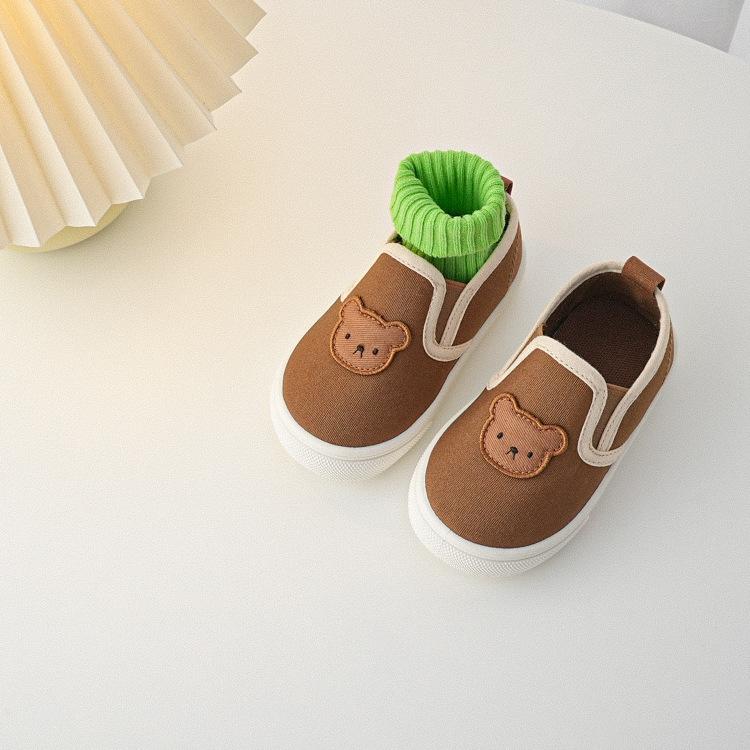 Children Canvas Shoes Girls Cute Cartoon Bear Print Casual Shoes Boys Slipon Soft Sole Sneakers Size