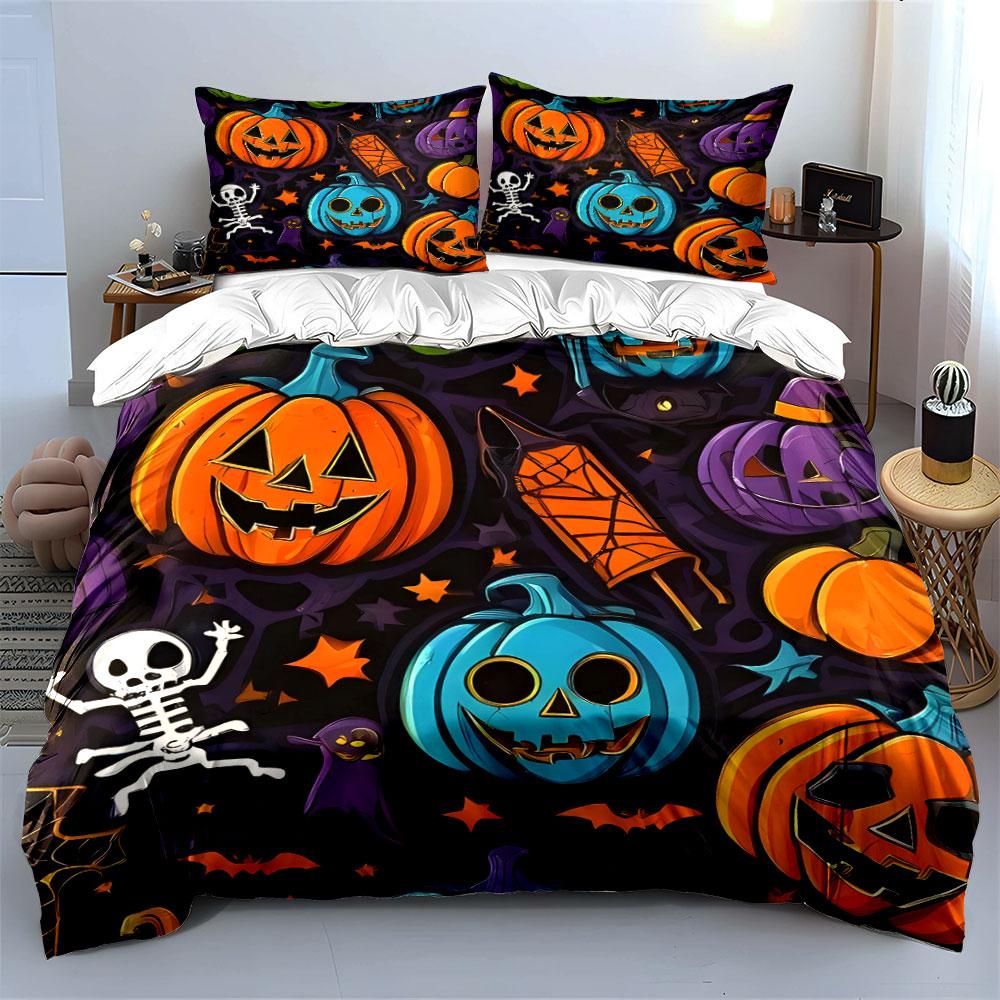 Halloween Pumpkin Decorations Set Bedding Set with 1 Duvet Cover 2 Pillowcases Single Double King Queen, Gift