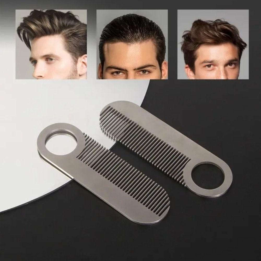 Stainless Steel Men's Beard Comb Mini Portable Oil Head Comb Hair Comb Silver Pocket Size Mustache Care Shaping Tools for Barber