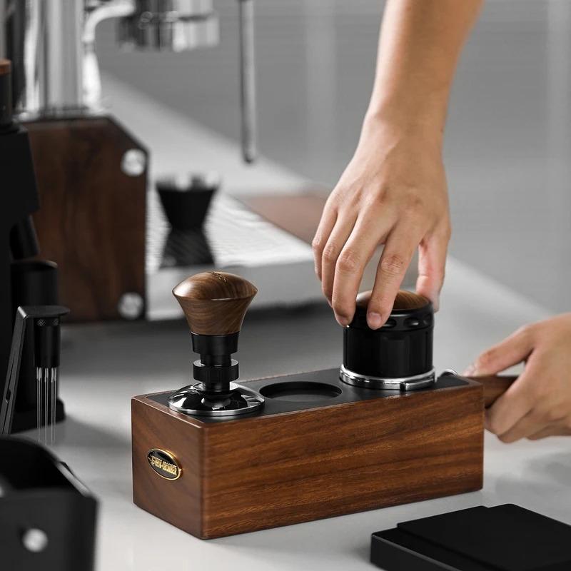 MHW-3BOMBER Vintage Tamping Station 51-58mm Coffee Portafilter Holder Espresso Puck Screen Storage Box Home Barista Accessoies