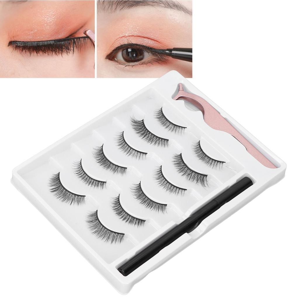 Magnetic Eyelashes Eyeliner Kit 6 Pairs False Lashes Liquid Eyeliner with Tweezers Makeup Tool Set