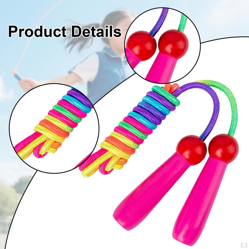 Colorful Kids Jump Rope 2.4M with Wooden Handle Skipping Jumping for Boys Girls Outdoor