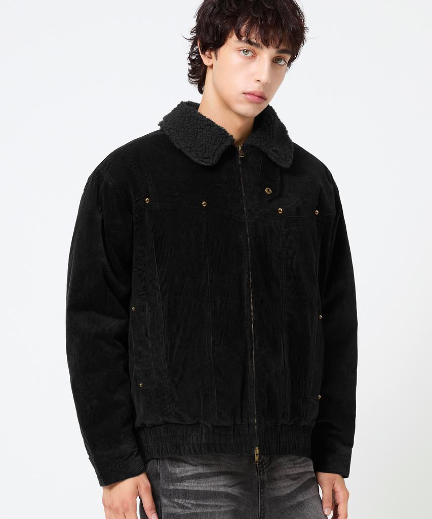 Trillion Sherpa Corduroy Studded Western Jacket_Black
