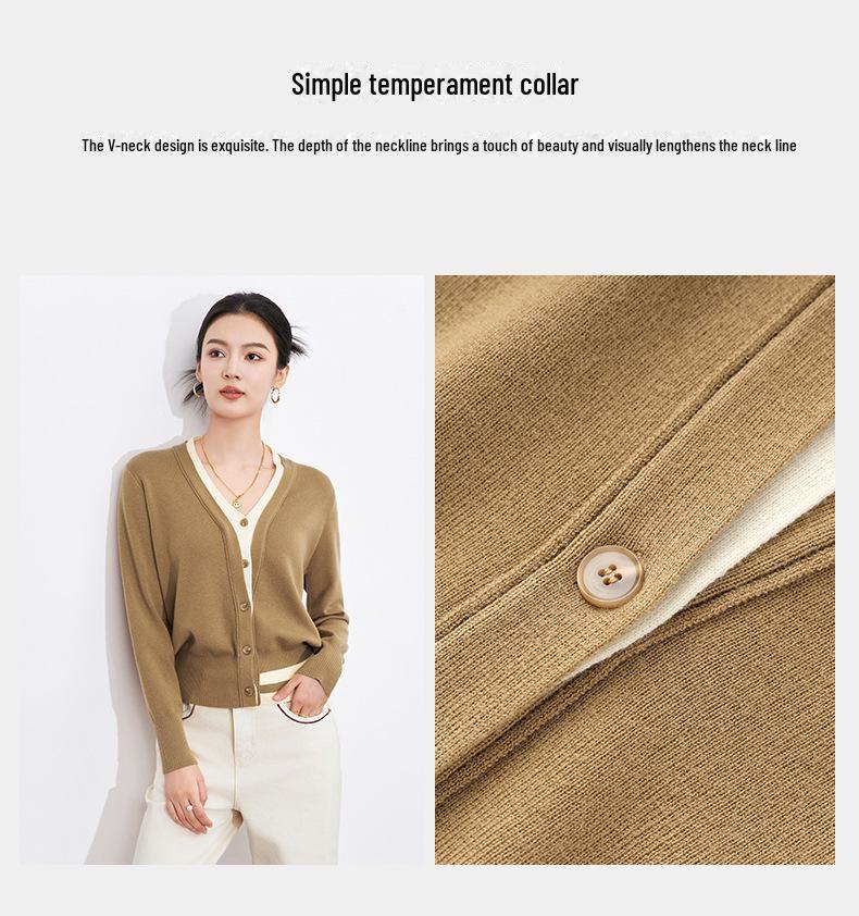 Contrast Color V-Neck Two-Piece Look Cardigan - Fashionable, Simple, Versatile Knitted Top for Women