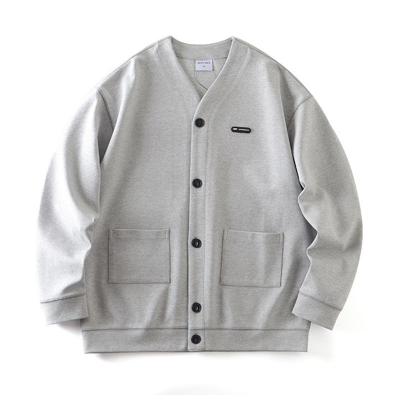 American Retro Heavy Weight Heavy Weight 100% Cotton Knit Cardigan Sweatshirt Men s Fall/Winter Export Men Casual Jacket Ash L