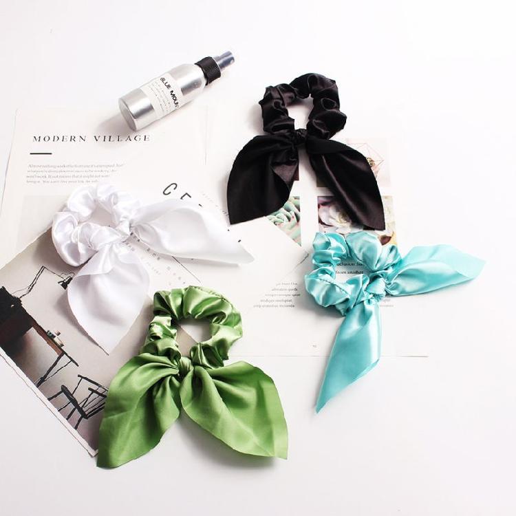 Elegant Bunnies Ears Hair Tie  Satins Scrunchie Solid Color Hair Accessory Ponytail Holder For Women and Girls