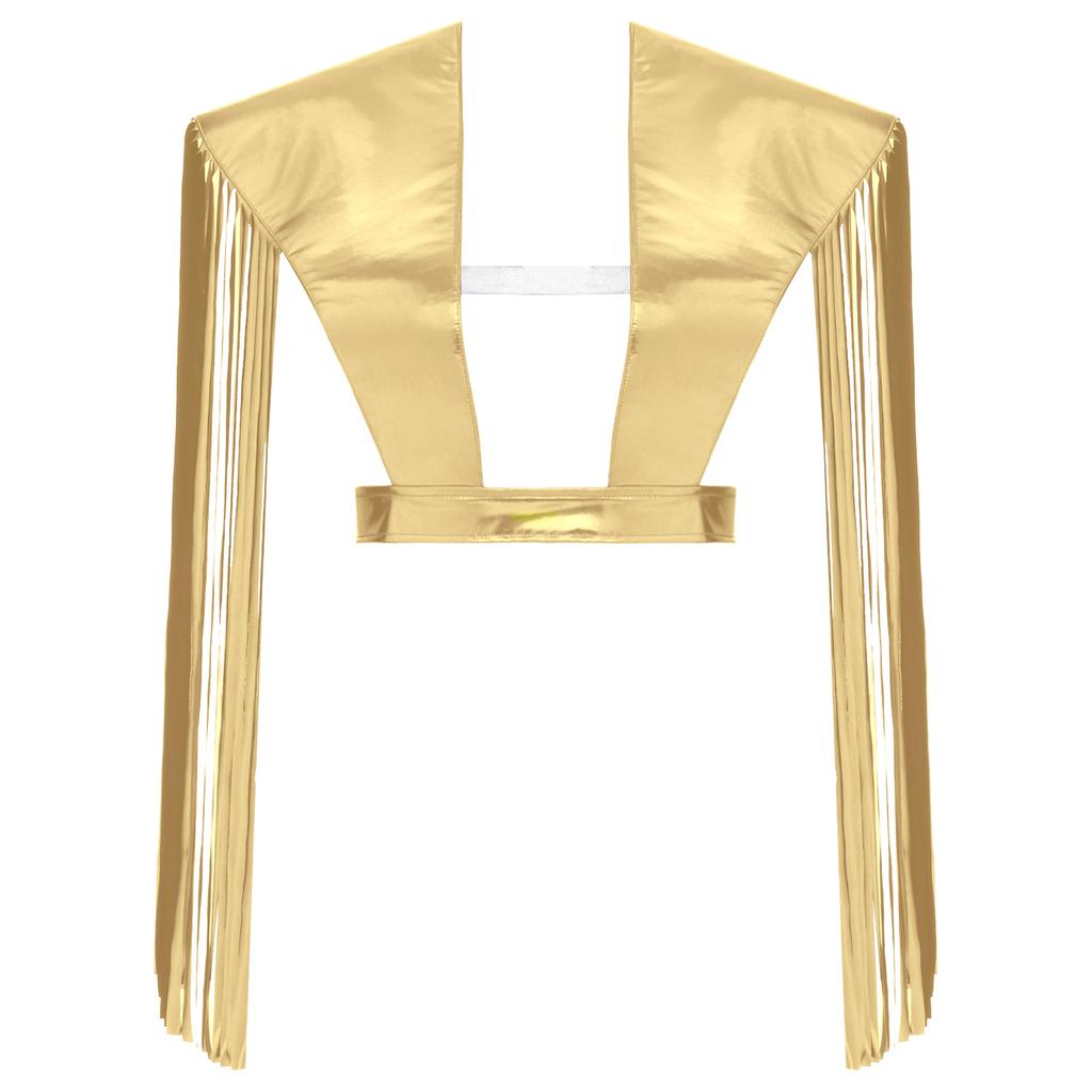 Unisex Metallic Shiny Shoulder Shrugs Tassel Fringe Adjustable Armor Shawls