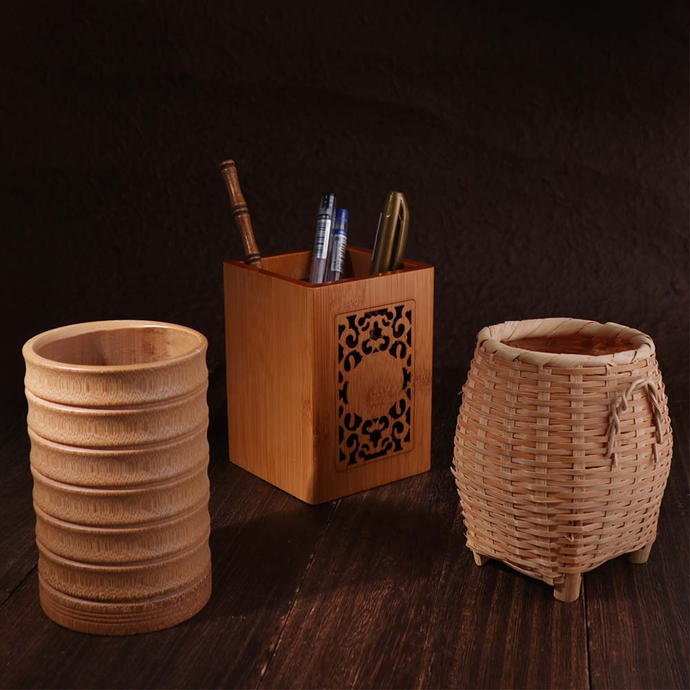 Classical Stationery Storage Tube Chinese Style Bamboo Stick Tube Bamboo Pen Holder  Restaurant