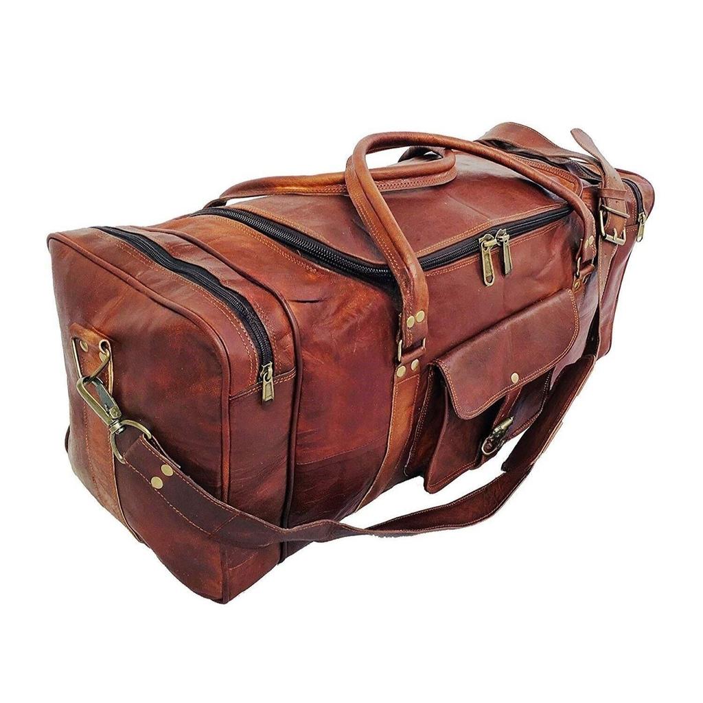 Huge 24" Genuine Vintage Leather Holiday Travel Luggage Duffel Gym Bag Overnight