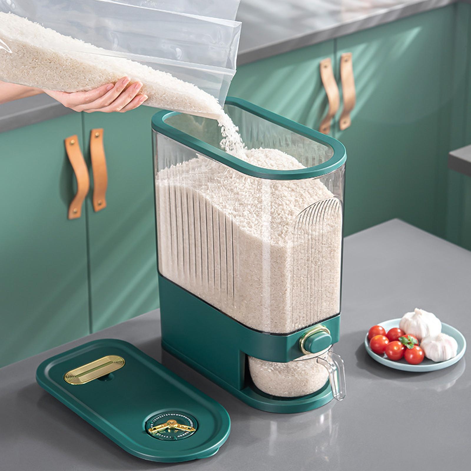 Rice Dispenser with Measuring Press, Sealed Grain Storage Insect Proof Moisture Proof зелёный