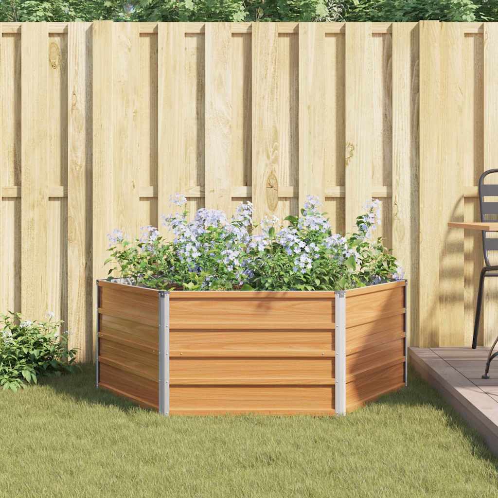 Raised Garden Bed for Outdoor Use Wood Look Finish 129 X 129 X 45 Cm Galvanized Steel