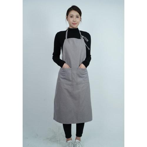 Nika Women's Linen Apron, Full Apron with Pockets, Long Length, Blue-Gray