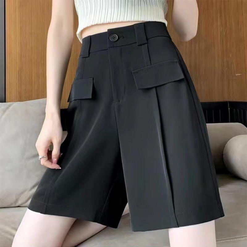 

Ice Silk Women s Western A-line Cargo Shorts: Summer Thin, Drapey, Loose Fit, Versatile Wide-Leg Design. M (Recommended 80-100 jins) чёрный