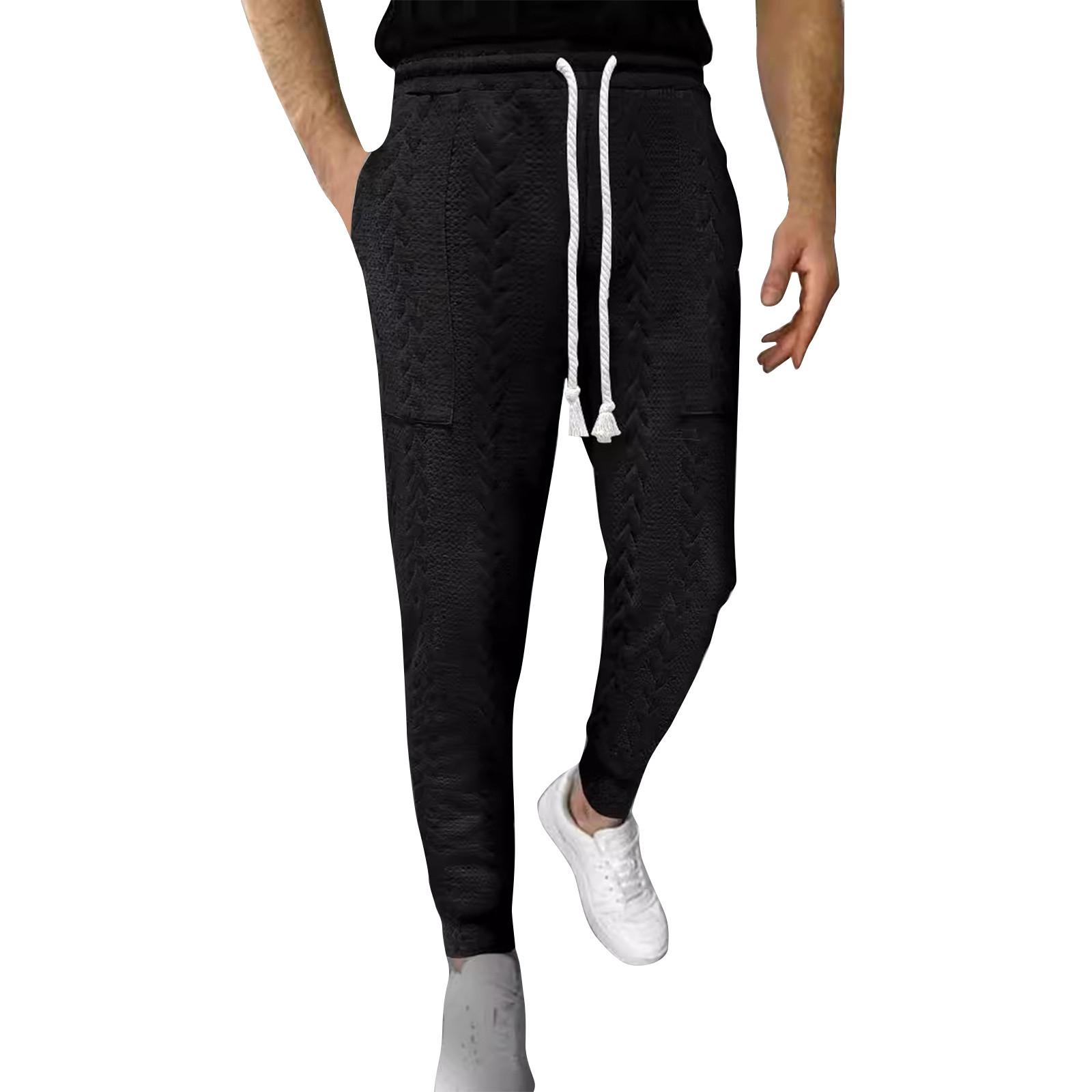 

Мужские повседневные однотонные прямые удобные брюки со шнурком L