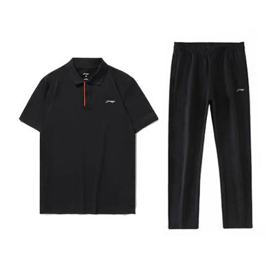 Li Ning Logo Print Einfach Mode Schnelltrocknend Atmungsaktiv Bequem Vielseitig Poloshirt Kurzarm Lässiges Sportset Unisex Sets YPLT027-1+AKLU881-1