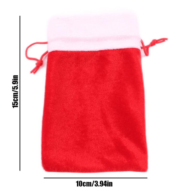 Pack of 12 Red and White Velvet Drawstring Christmas Bags Bag Pouches Santa Bags