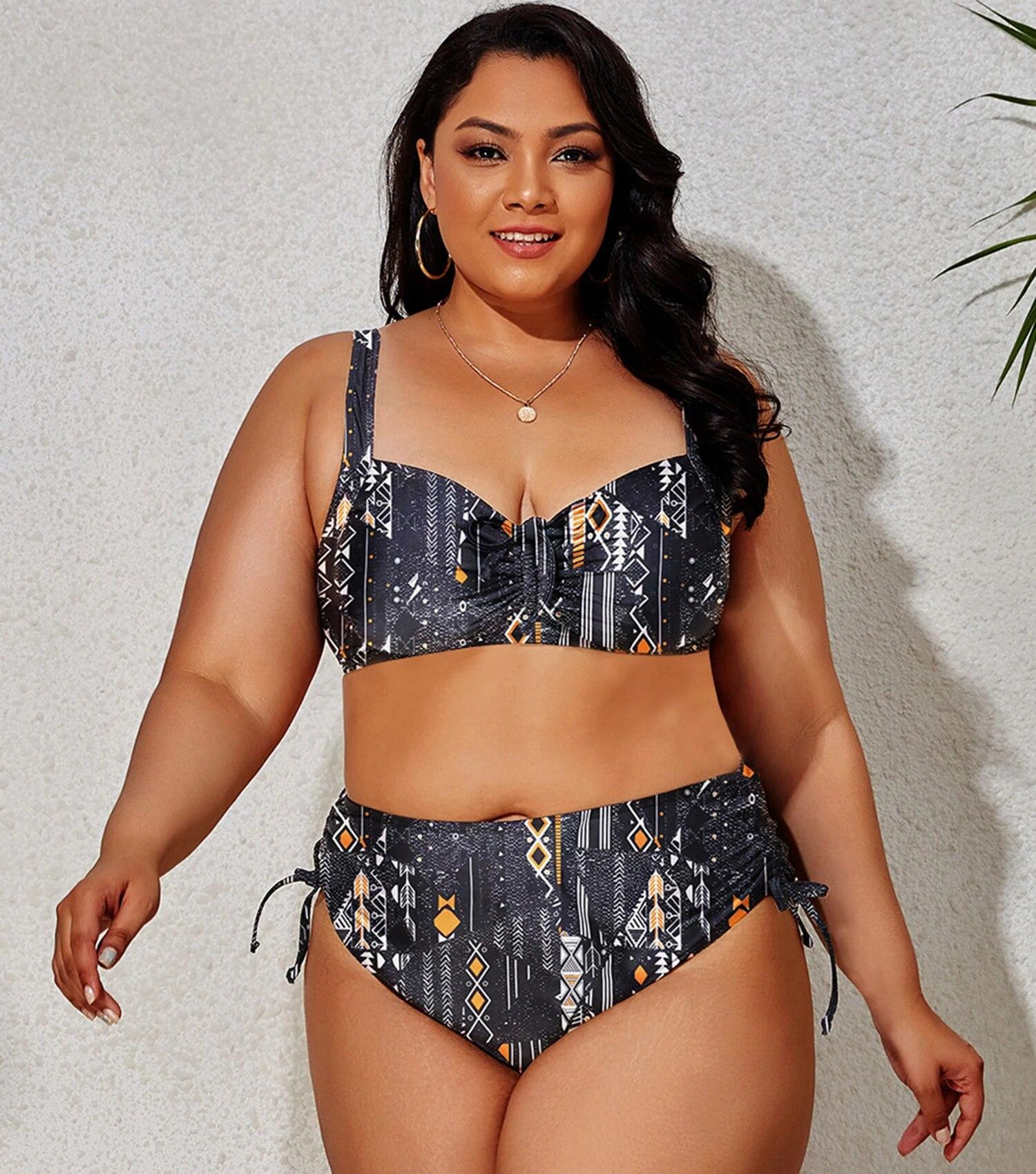 

2024 сексуальный принт плюс размер купальники женские пуш-ап комплект бикини с высокой талией из двух частей купальник на шнуровке многоцветный пляжный купальный костюм 4XL