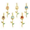2 PCs Rose Brass 8K Gold Plated Tulip Flower Micro Pave Clear Cubic Zirconia Pendants Exquisite Jewelry Findings 3.8cm x 1.2cm