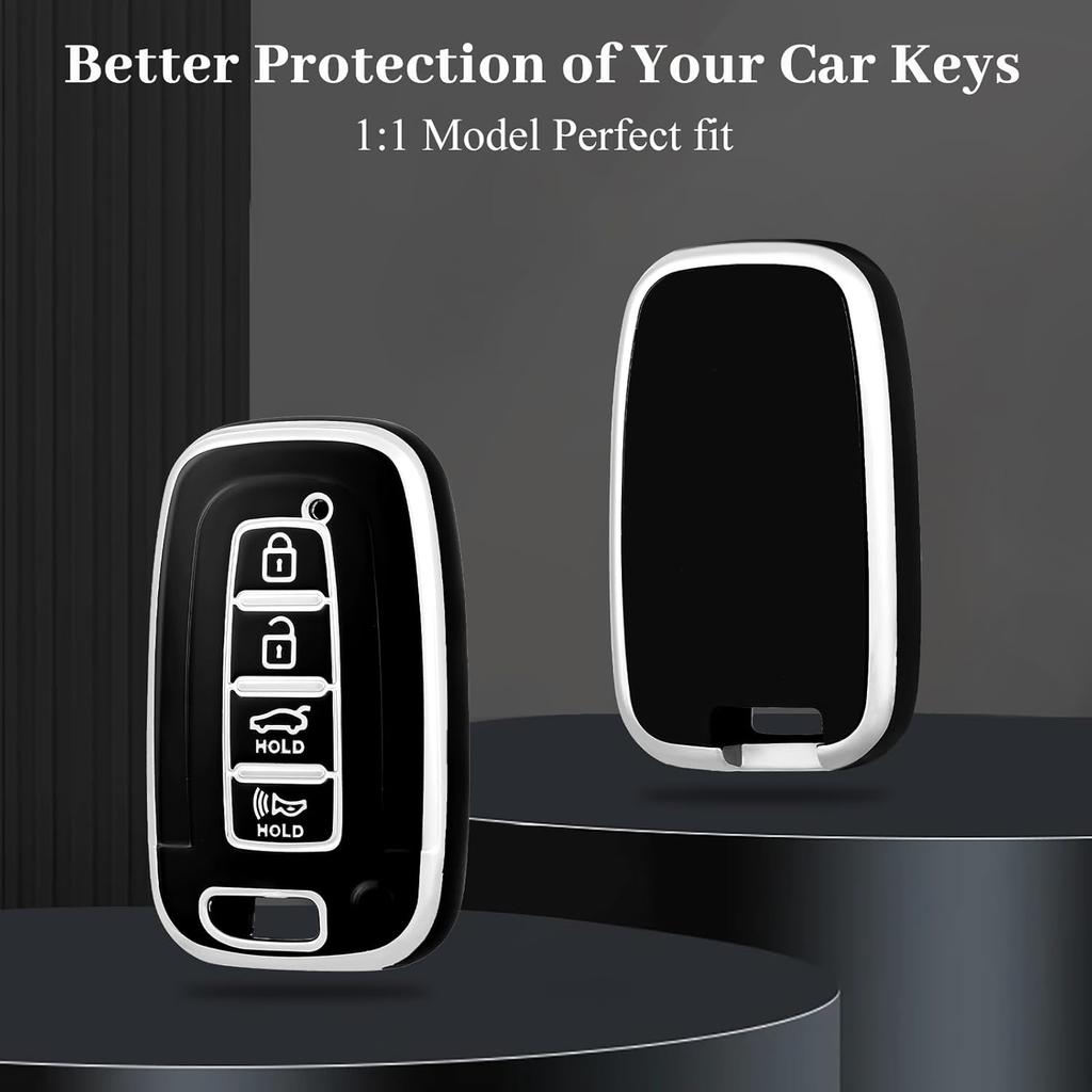 for Hyundai Kia Key Fob Cover, Soft TPU Protection Case Compatible with Hyundai Sonata Azera Elantra Genesis Kia Forte Optima Sorento Sportage Smart