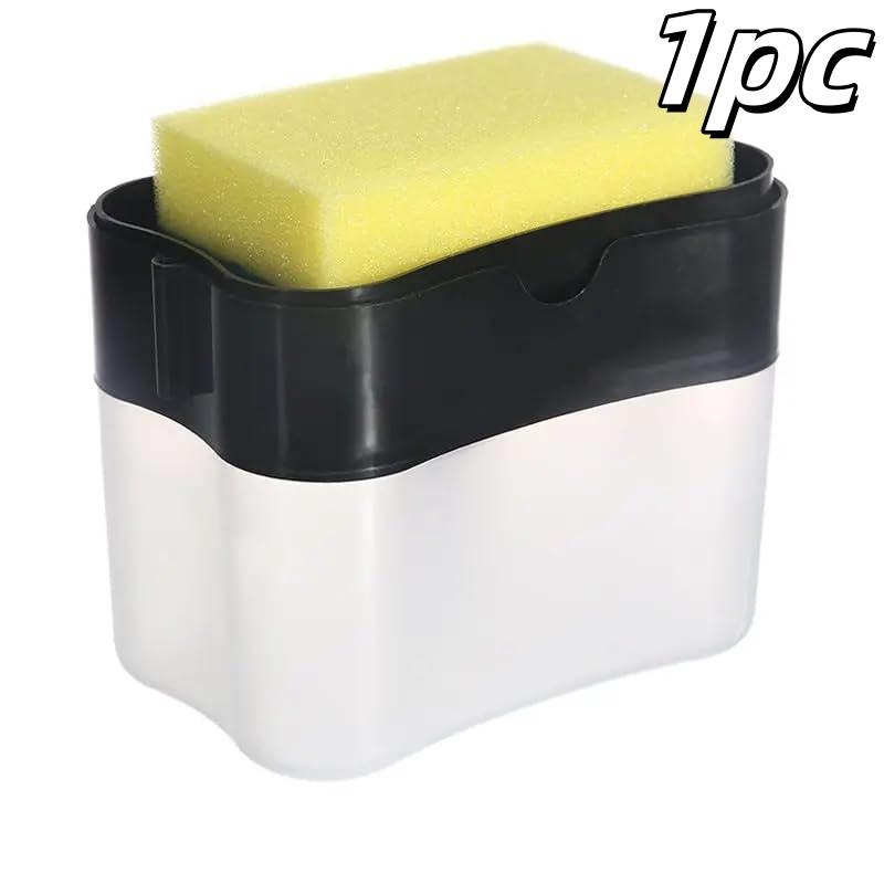 

Автоматический дозатор жидкого мыла для посуды, моющее средство, нажимной тип, коробка для подачи жидкости, для мытья посуды тканью, инструмент для уборки кухни со спонжем чёрный