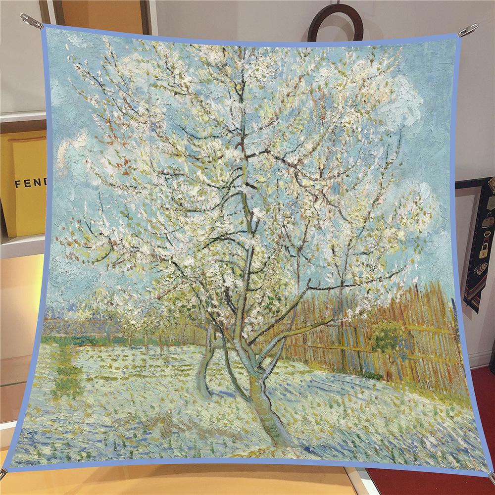 

Шелковый платок женский с принтом цветущего персикового дерева, квадратный, головной, эшарпы, шелковые фулярды женские, накидки, пляжные шали, бандана, женские хиджабы 90 см 90x90cm