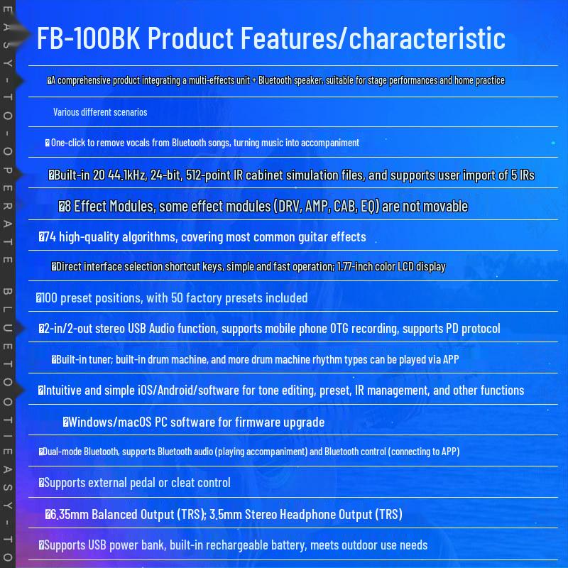 Ving FB100 Bluetooth Rechargeable Electric Guitar Amplifier with Multi-Effects, Portable for Outdoor Performances.