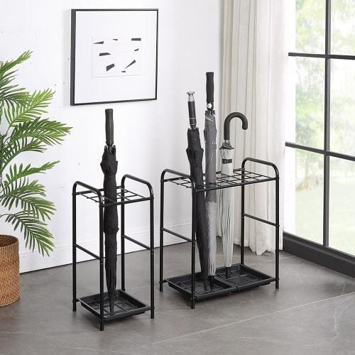 Sunny Point Slim Umbrella Stand with Removable Water Tray, Steel Construction, Stylish, Commercial-Grade, Large Capacity, Stable, Black (Holds 18 Umbr