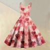Damen-Kleid mit Valentinstag-Liebesherz-Print, sexy, schulterfrei, Vintage-Kleid