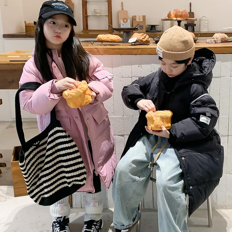 Jachetă de puf de lungime medie pentru copii Uniformă școlară peste genunchi Jachetă de puf groasă